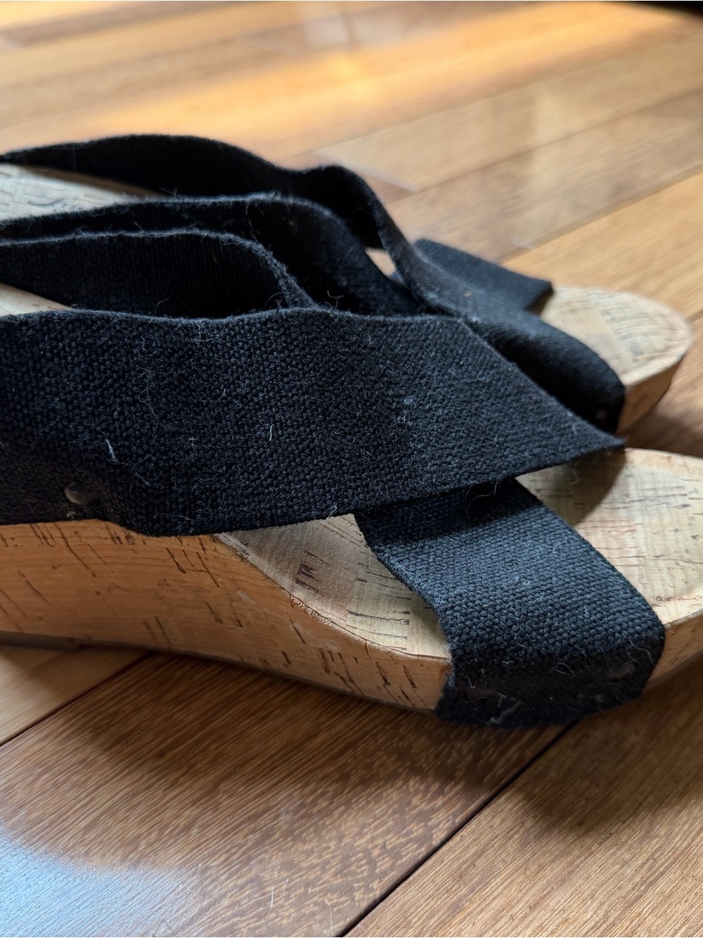 Lucky Brand Black Cork Wedge Sandals